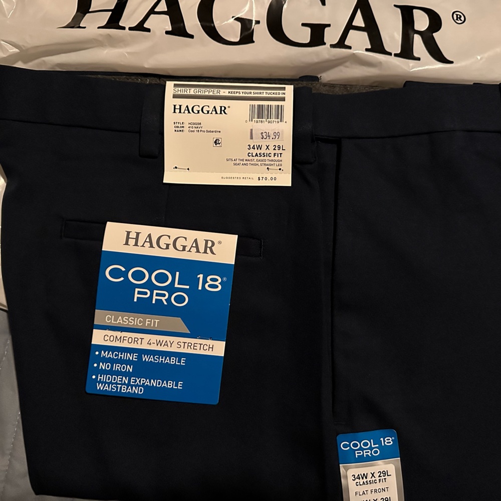 34x29 Navy Haggar Cool sport, classic fit, flat front slacks